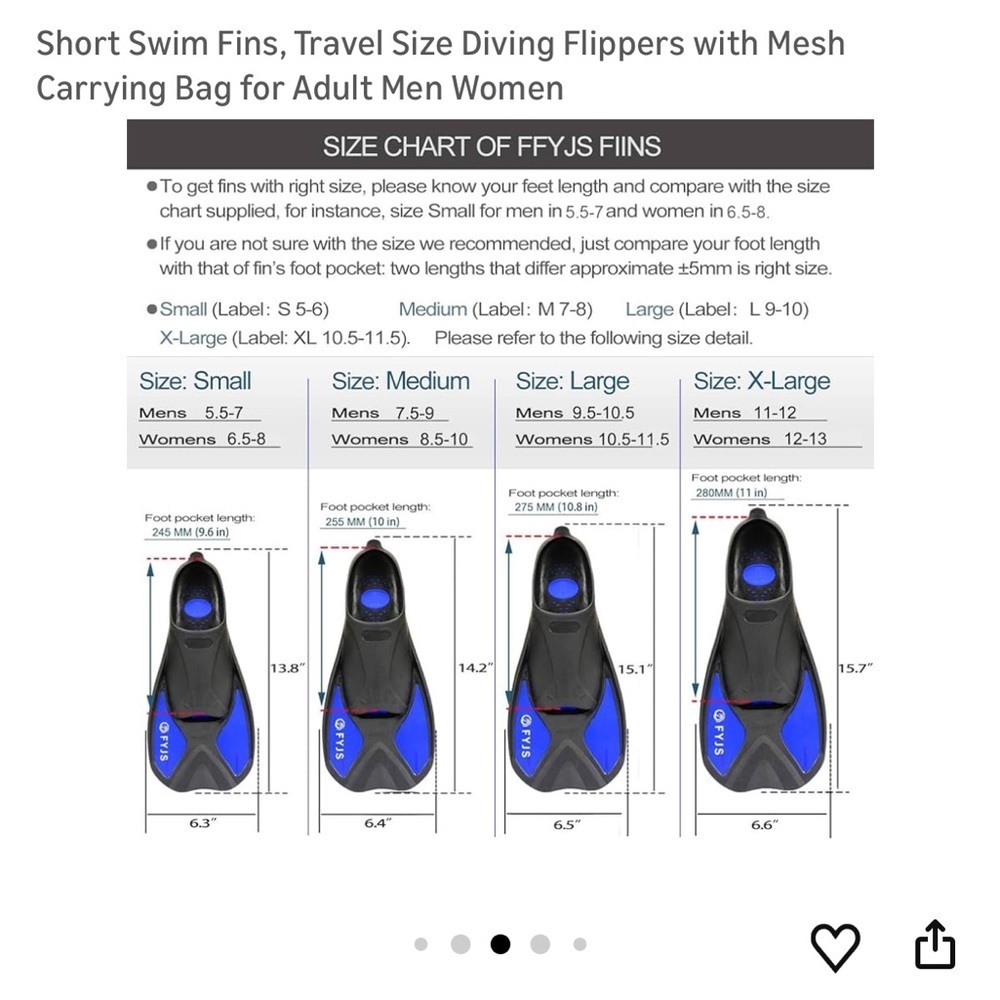 Unisex Short Swim Fins in Black and Blue - Travel Diving Flippers - Picture 4 of 8